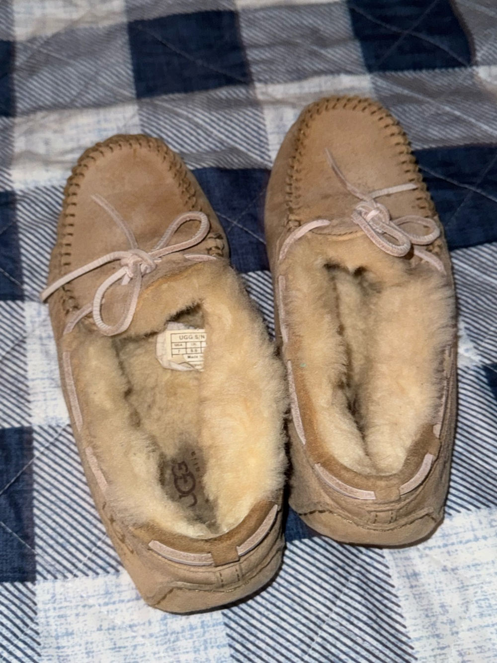 UGG Chestnut Suede Sheepskin Lined Moccasin Slippers | Women’s Size 7